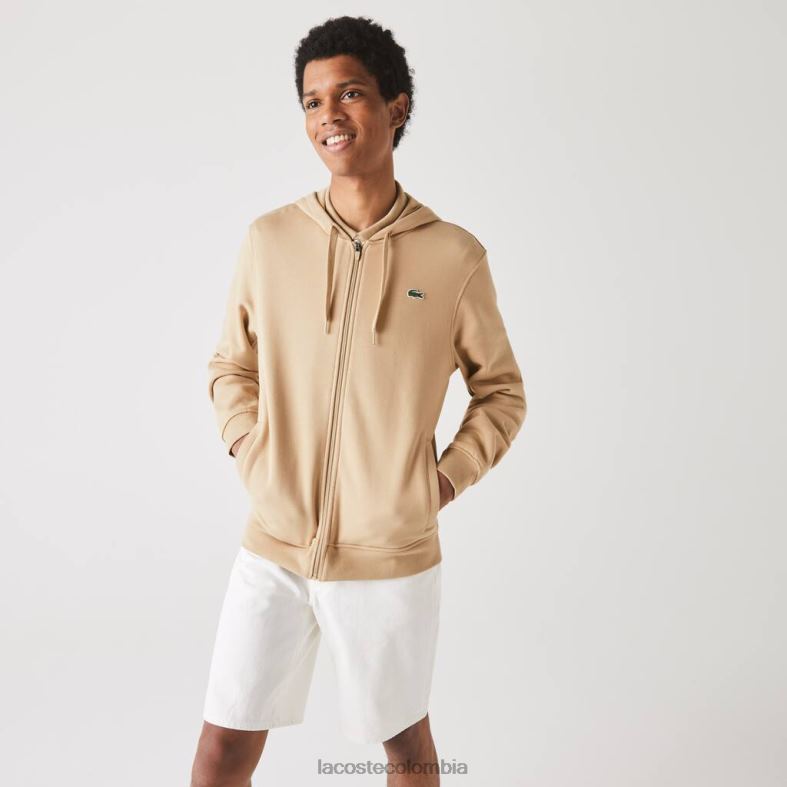 sudadera deportiva ligera con capucha de dos materiales beige Lacoste ropa hombres 80XZX981