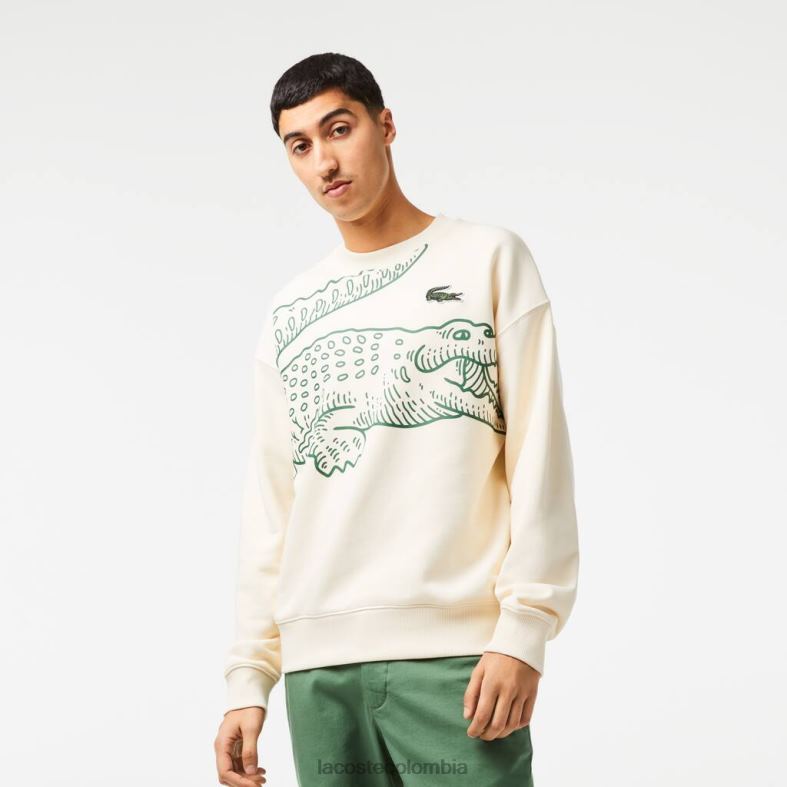 sudadera holgada con cuello redondo y estampado de cocodrilo blanco Lacoste ropa hombres 80XZX360