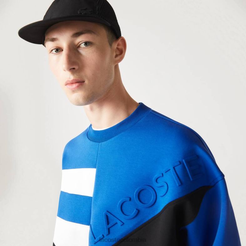 sudadera holgada con efecto patchwork azul blanco Lacoste ropa hombres 80XZX956