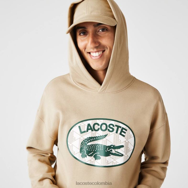 sudadera holgada con monograma de la marca y capucha beige Lacoste ropa hombres 80XZX971