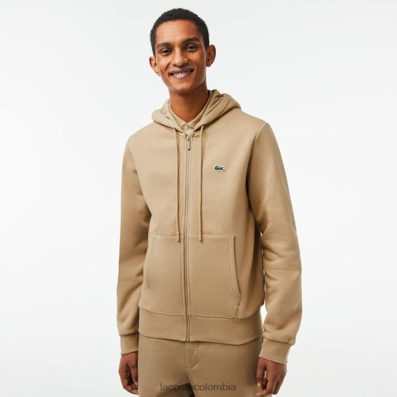 sudadera polar con bolsillo canguro y cremallera beige Lacoste ropa hombres 80XZX351