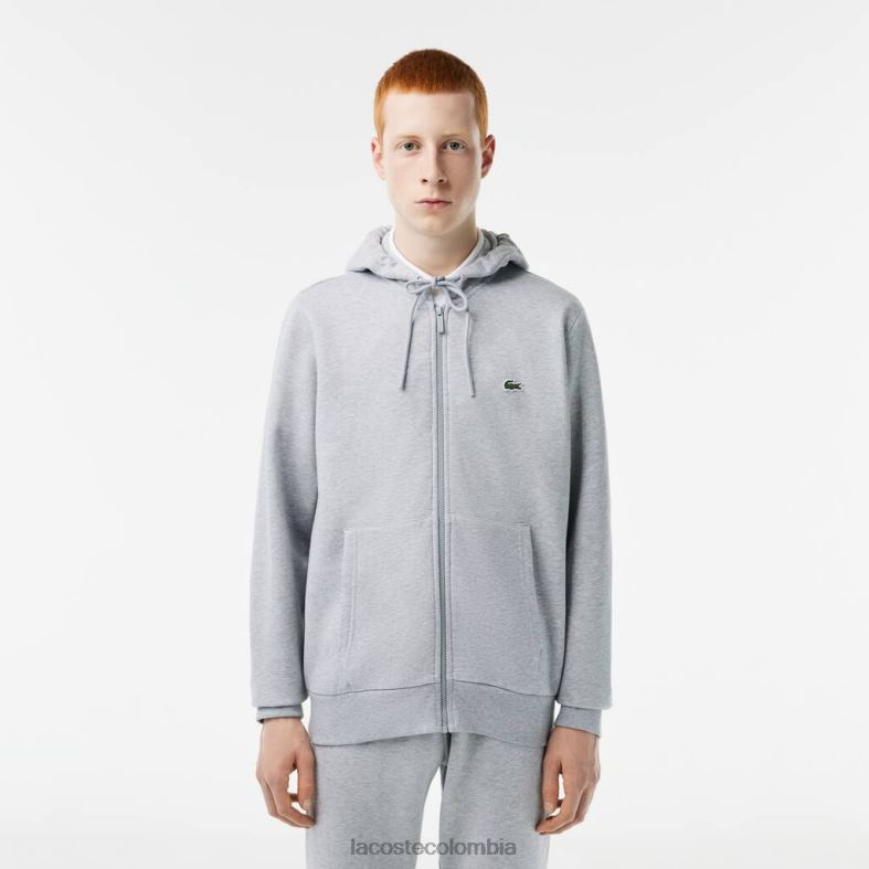 sudadera polar con bolsillo canguro y cremallera lomo gris Lacoste ropa hombres 80XZX1039