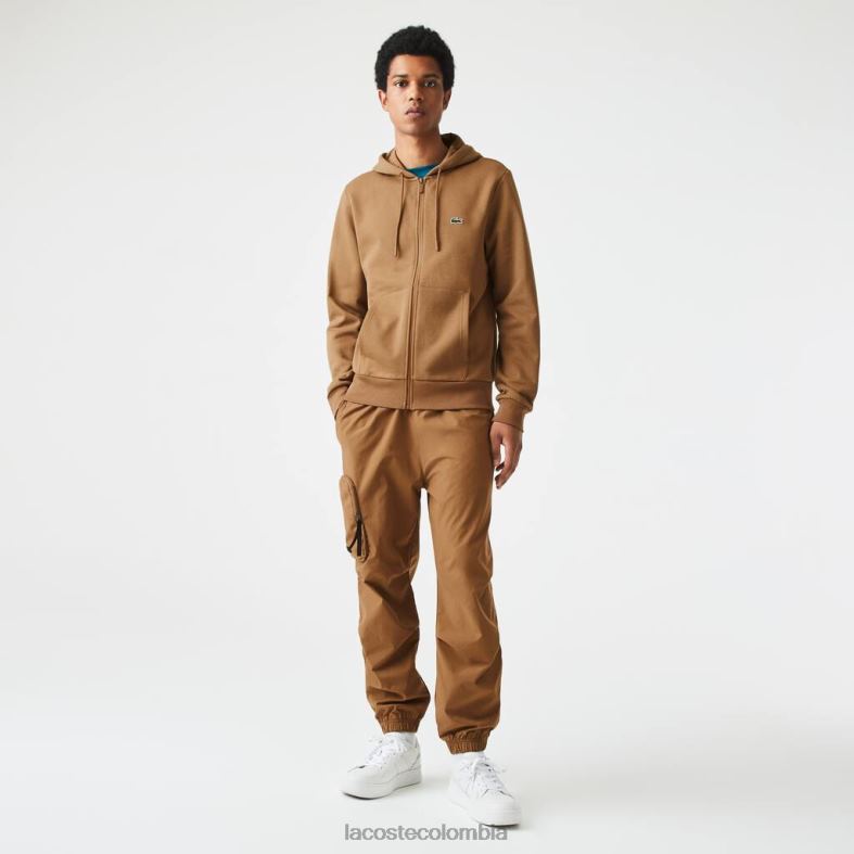 sudadera polar con bolsillo canguro y cremallera marrón Lacoste ropa hombres 80XZX1176