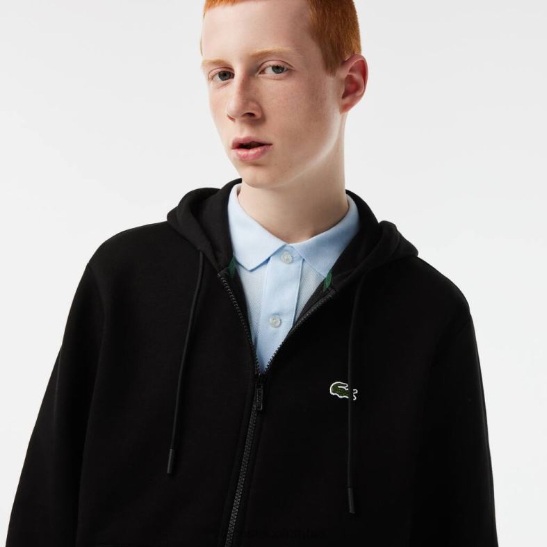 sudadera polar con bolsillo canguro y cremallera negro Lacoste ropa hombres 80XZX296