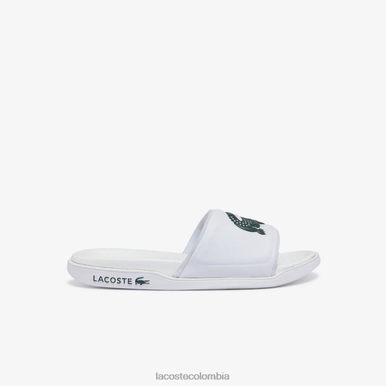 chanclas con tira del logo en material sintético croco dualiste blanco y verde oscuro Lacoste zapatos hombres 80XZX1766