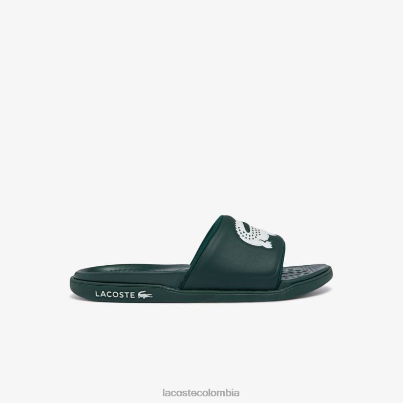 chanclas con tira del logo en material sintético croco dualiste verde oscuro/blanco Lacoste zapatos hombres 80XZX1764