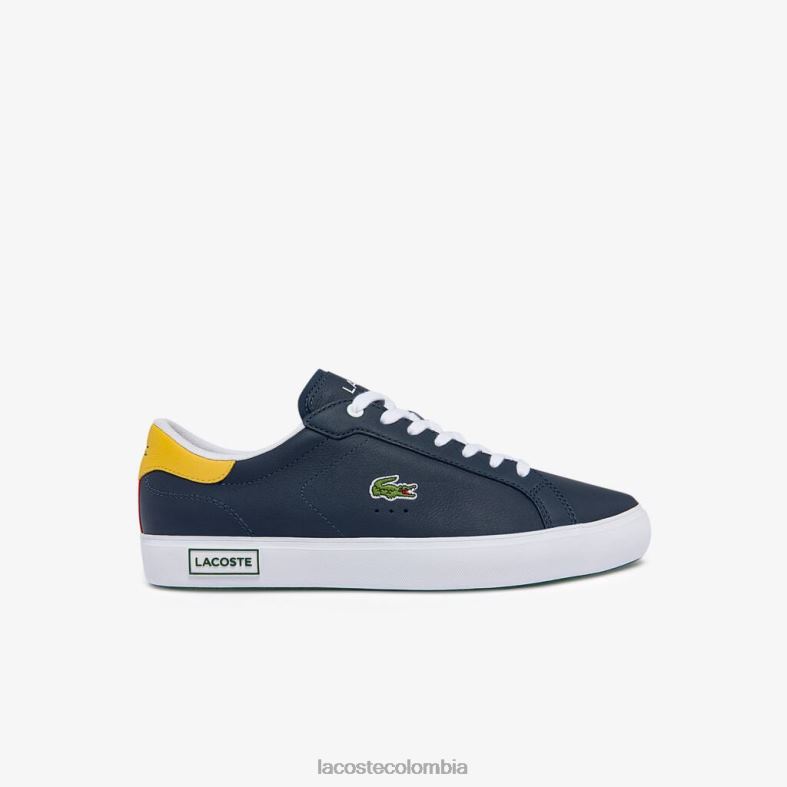zapatillas powercourt con detalles de cuero azul marino/amarillo Lacoste zapatos hombres 80XZX1884