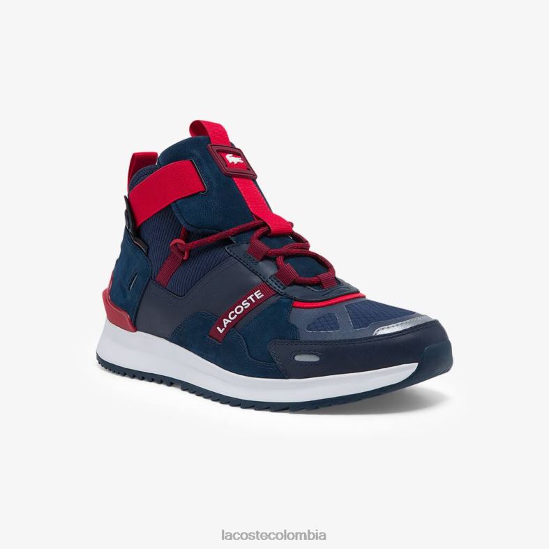 zapatillas run breaker de tela y piel azul marino y rojo Lacoste zapatos hombres 80XZX1837