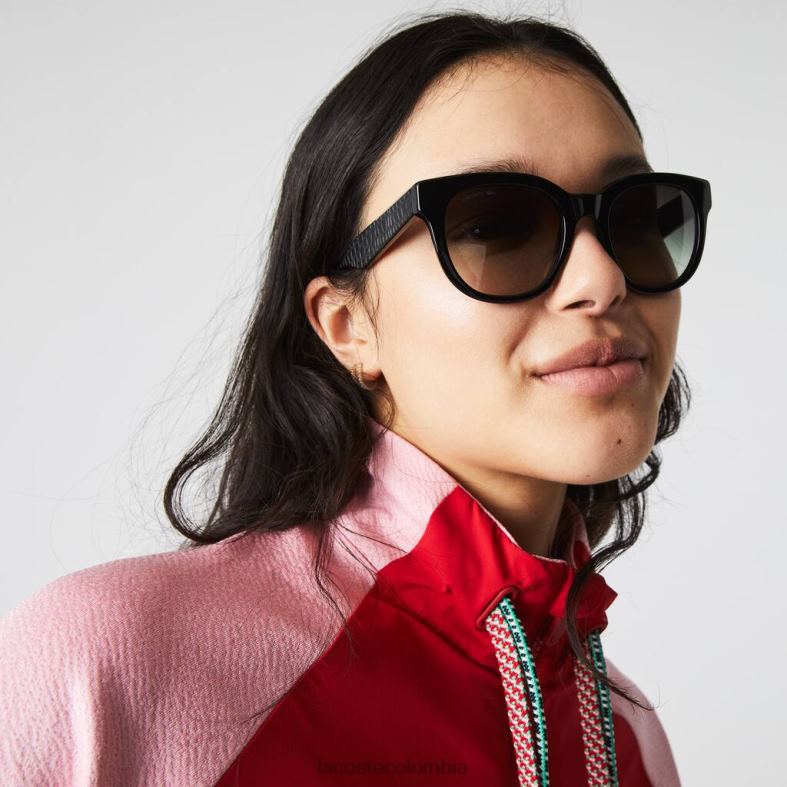 gafas de sol ovaladas de acetato y piel de cocodrilo negro mate Lacoste accesorios mujer 80XZX2920