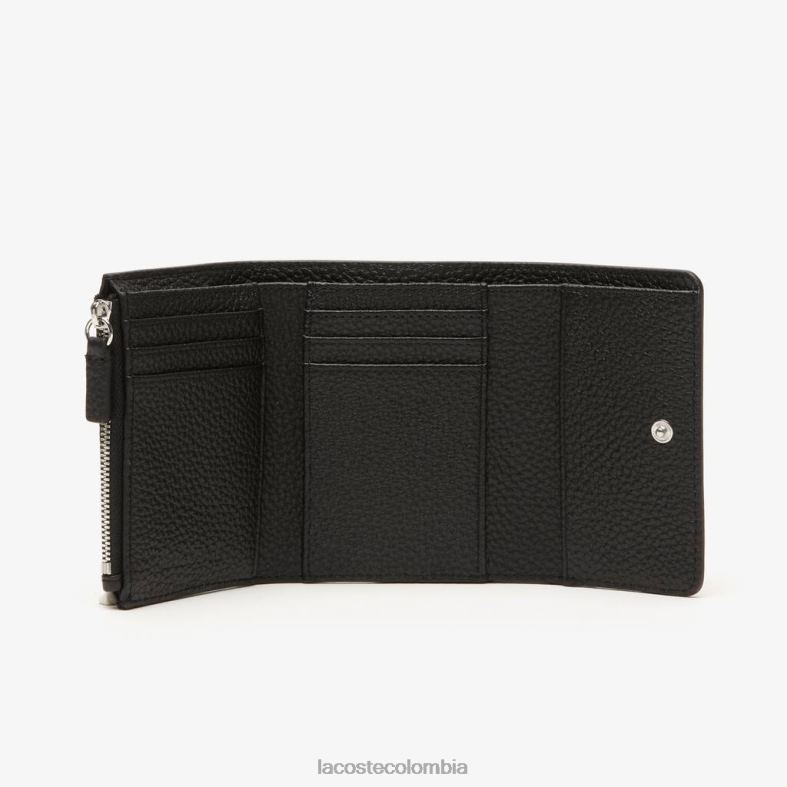 cartera con cierre de solapa de cuero de grano superior negro Lacoste bolsos y marroquinería mujer 80XZX2808