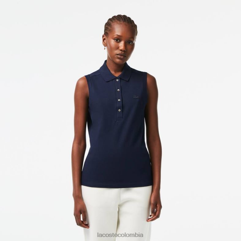 Polo de piqué de algodón sin mangas y corte slim Azul marino Lacoste ropa mujer 80XZX2498