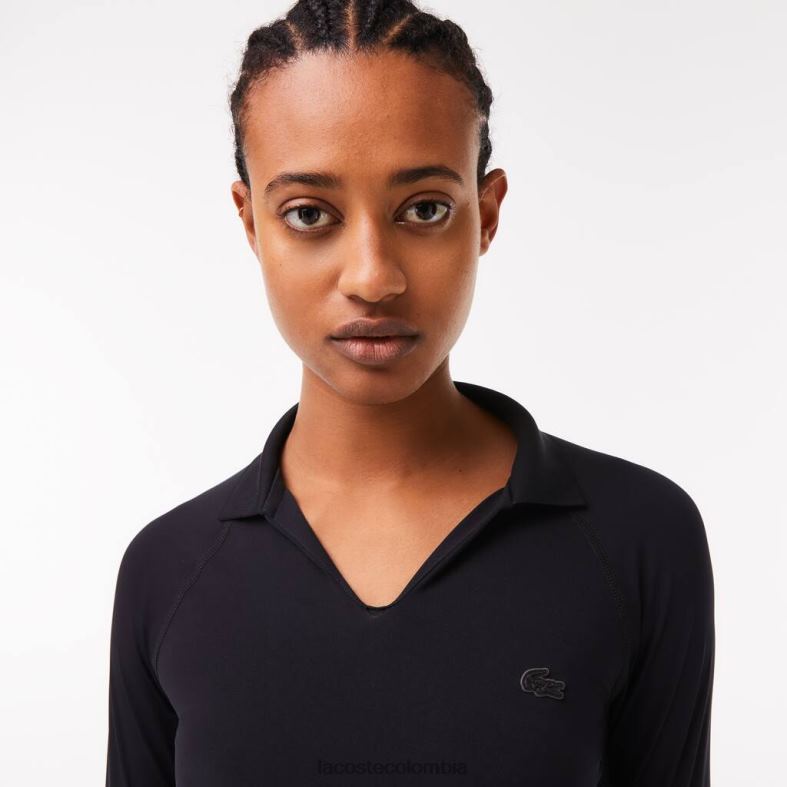 polo corto de manga larga negro Lacoste ropa mujer 80XZX2483
