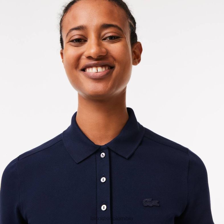 polo de piqué de algodón elástico de corte slim Azul marino Lacoste ropa mujer 80XZX2470