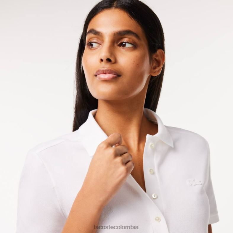 polo de piqué de algodón elástico de corte slim blanco Lacoste ropa mujer 80XZX2468