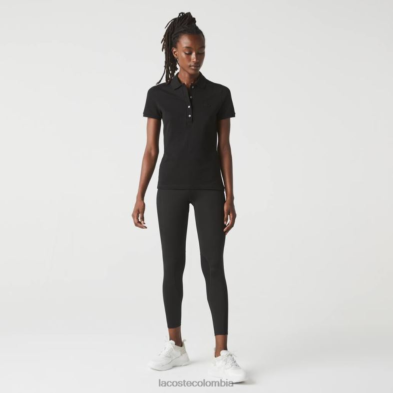 polo de piqué de algodón elástico de corte slim negro Lacoste ropa mujer 80XZX2469