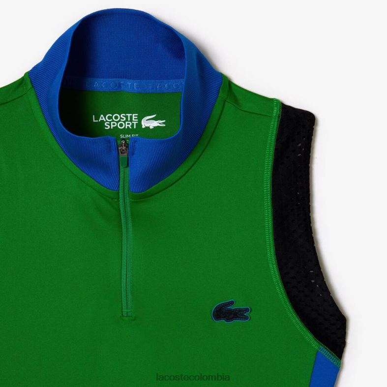 polo tenis sin mangas con cremallera en el cuello verde/azul/negro Lacoste ropa mujer 80XZX2357