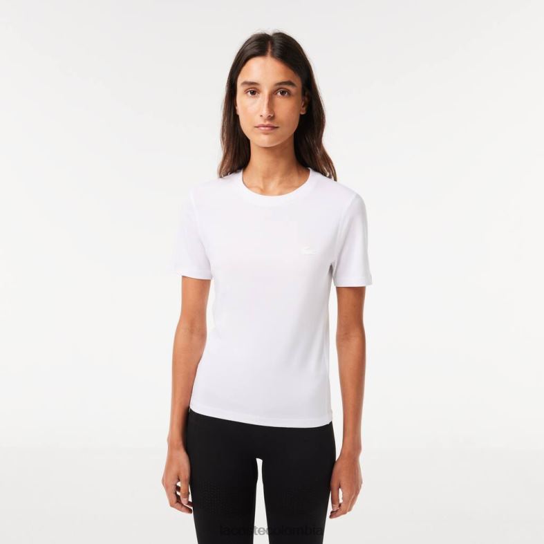 camiseta con cuello redondo en mezcla de algodón blanco Lacoste ropa mujer 80XZX2563