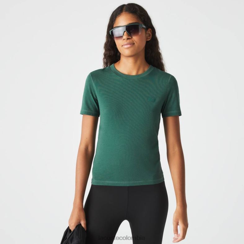 camiseta con cuello redondo en mezcla de algodón verde Lacoste ropa mujer 80XZX2565