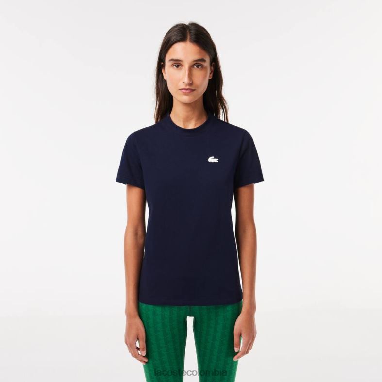 camiseta deportiva de punto de algodón orgánico Azul marino Lacoste ropa mujer 80XZX2544