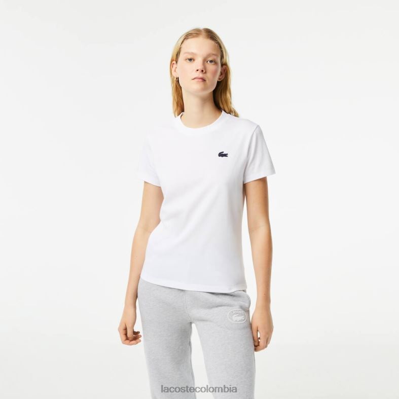 camiseta deportiva de punto de algodón orgánico blanco Lacoste ropa mujer 80XZX2543