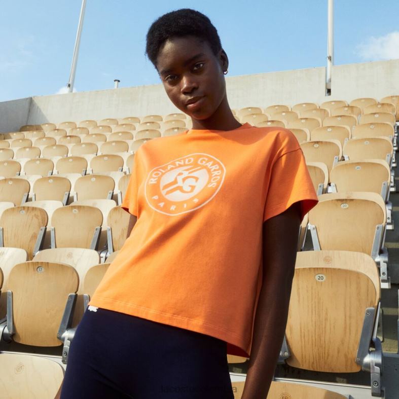 camiseta deportiva roland garros holgada naranja/blanco Lacoste ropa mujer 80XZX2604