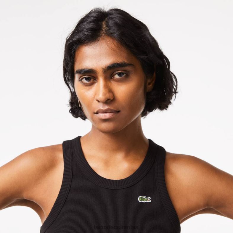 camiseta sin mangas de corte slim de algodón orgánico negro Lacoste ropa mujer 80XZX2421