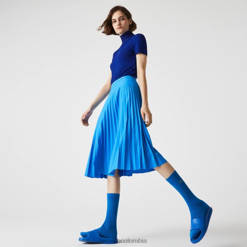 falda fluida plisada con cintura elástica azul Lacoste ropa mujer 80XZX2600
