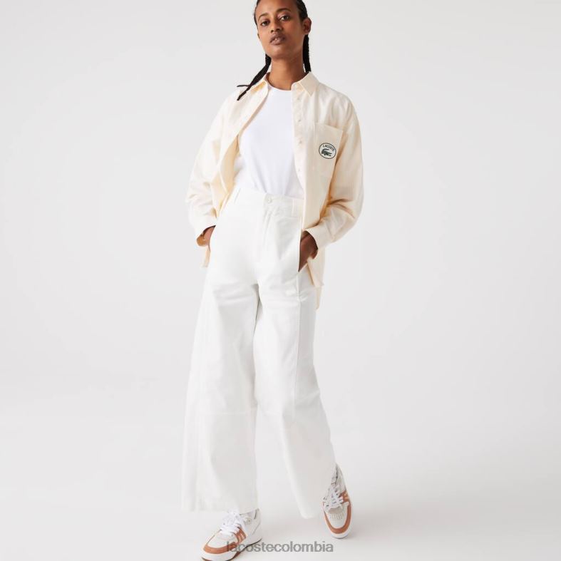 pantalones de gabardina de algodón blanco Lacoste ropa mujer 80XZX2653