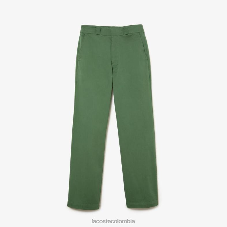 pantalones de gabardina elástica verde caqui Lacoste ropa mujer 80XZX2457