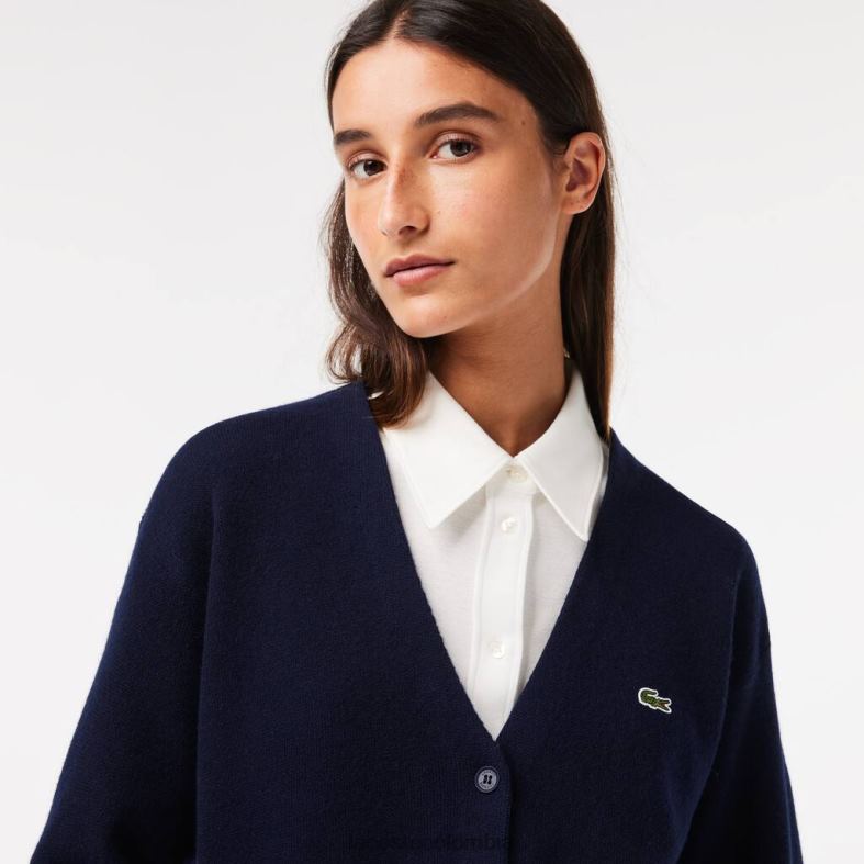 cárdigan de lana con cuello en V Azul marino Lacoste ropa mujer 80XZX2641