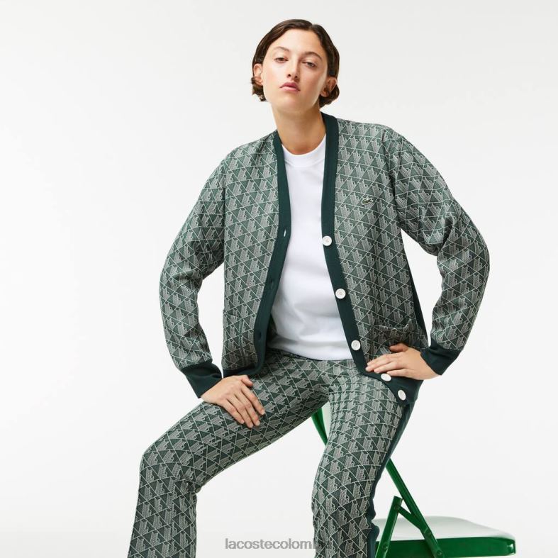 cárdigan holgado con estampado de monogramas verde/beige Lacoste ropa mujer 80XZX2635
