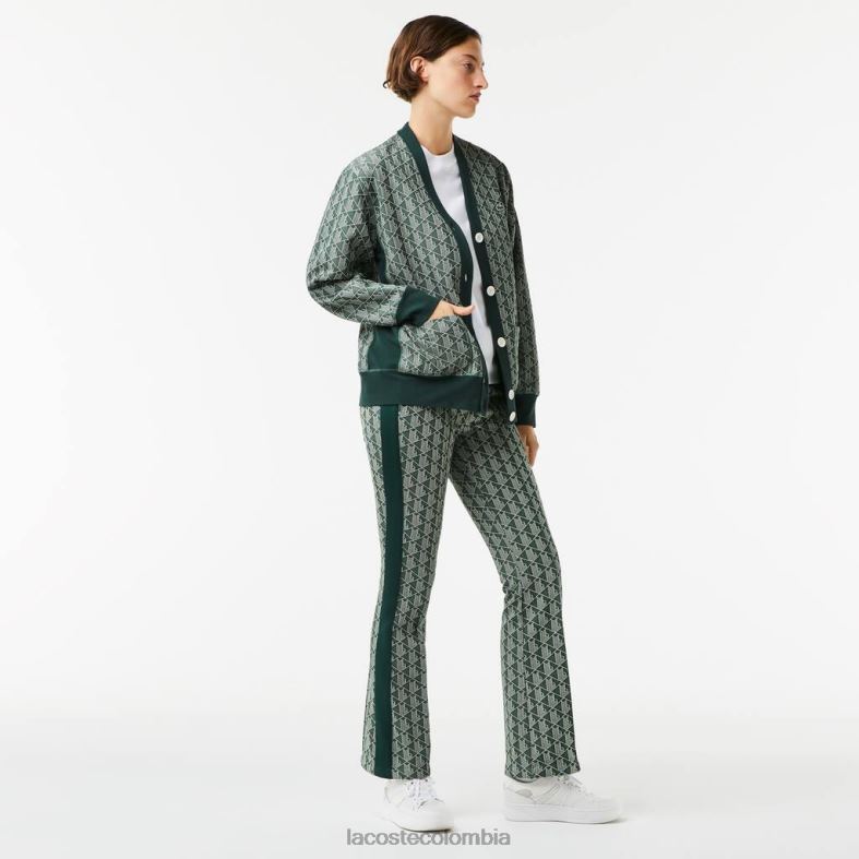 cárdigan holgado con estampado de monogramas verde/beige Lacoste ropa mujer 80XZX2635