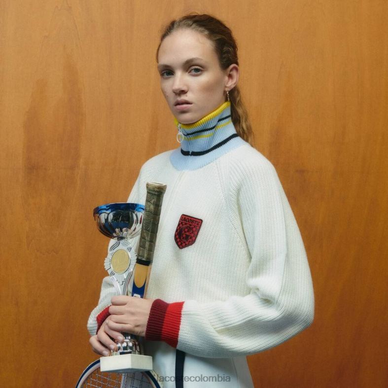 suéter de lana de canalé con cremallera blanco Lacoste x Goop ropa mujer 80XZX2673