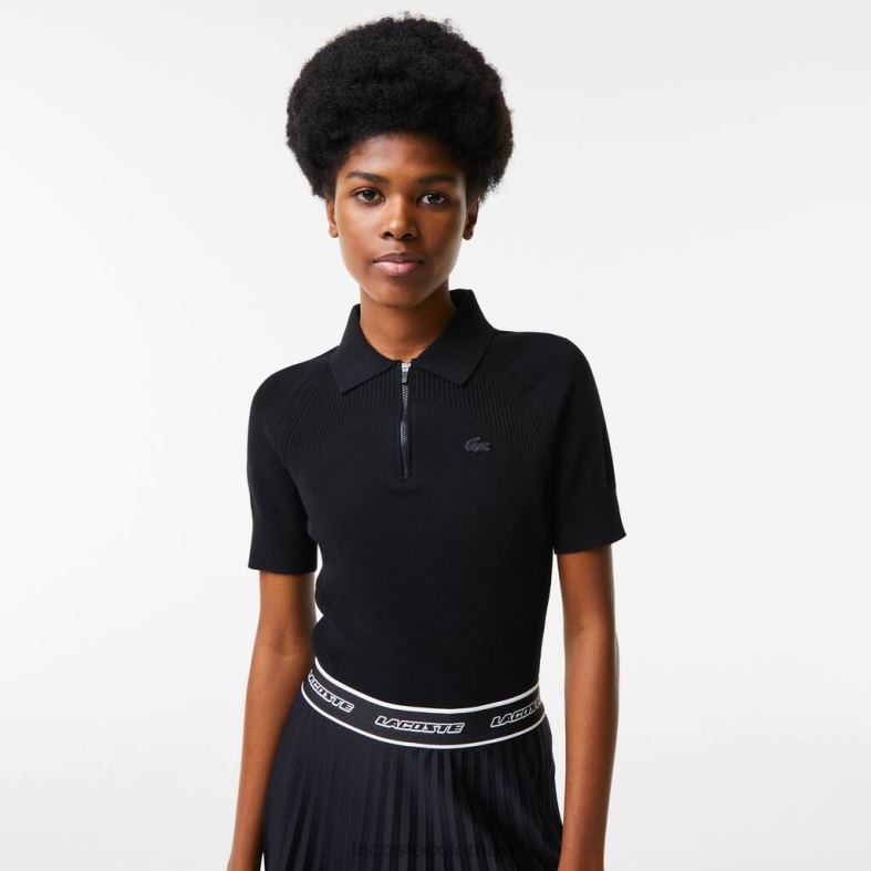 suéter tejido con cremallera en el cuello negro Lacoste ropa mujer 80XZX2638