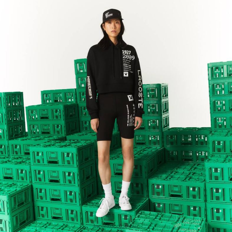 sudadera con capucha de lana de gran tamaño negro Lacoste x Minecraft ropa mujer 80XZX2585