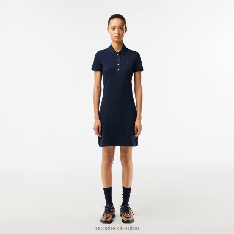 vestido tipo polo de piqué de algodón elástico Azul marino Lacoste ropa mujer 80XZX2371