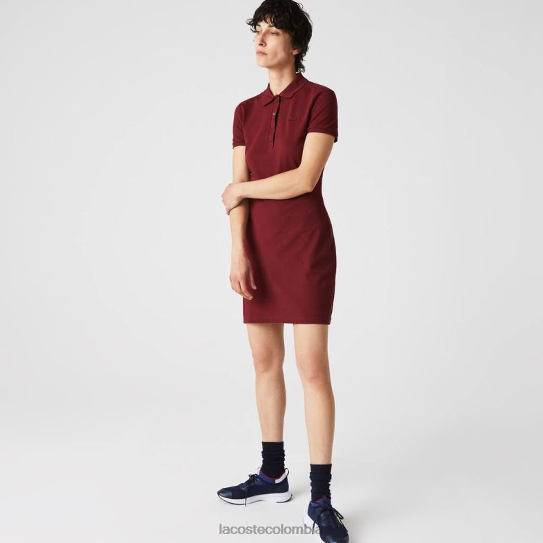 vestido tipo polo de piqué de algodón elástico Burdeos Lacoste ropa mujer 80XZX2513