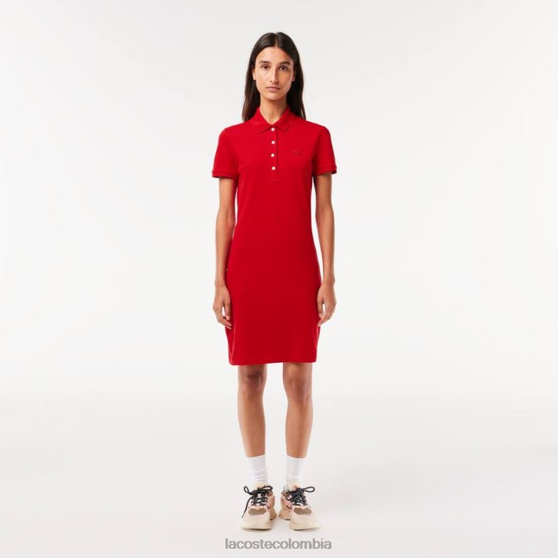 vestido tipo polo de piqué de algodón elástico rojo Lacoste ropa mujer 80XZX2472