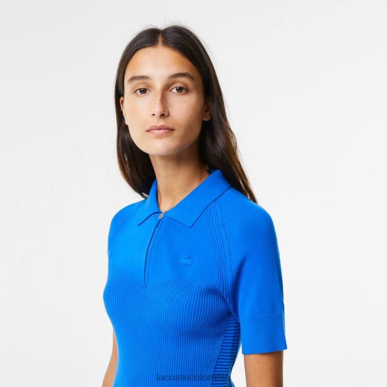 vestido tejido con cremallera frontal y detalles de punto azul Lacoste ropa mujer 80XZX2482