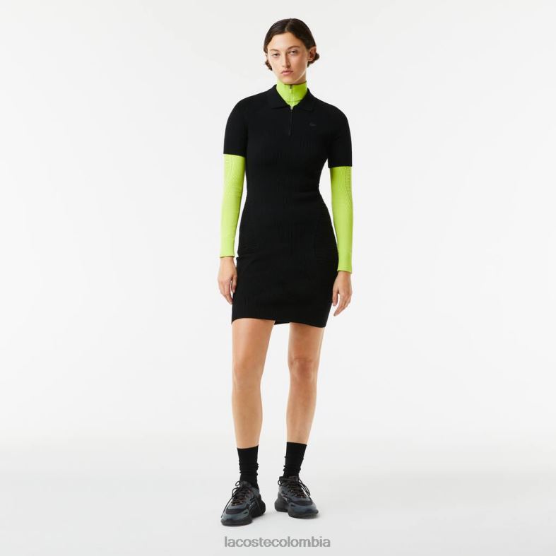 vestido tejido con cremallera frontal y detalles de punto negro Lacoste ropa mujer 80XZX2481