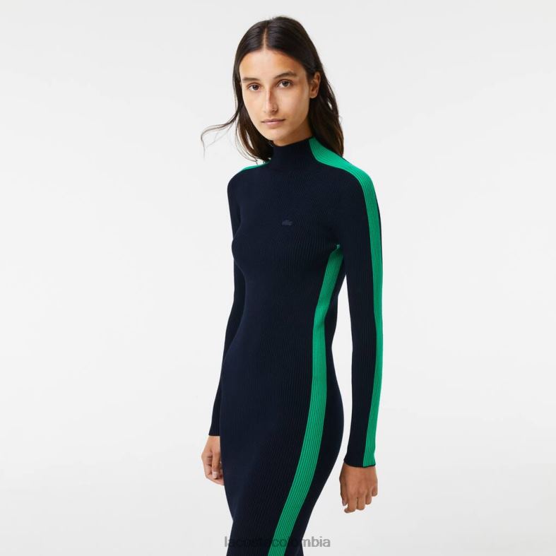 vestido tejido sin costuras con banda en contraste azul marino/verde Lacoste ropa mujer 80XZX2485