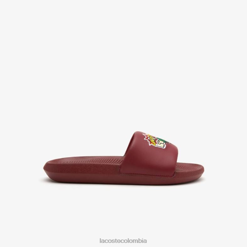 chanclas de piel sintética con efecto cocodrilo burdeos/amarillo Lacoste zapatos mujer 80XZX2706