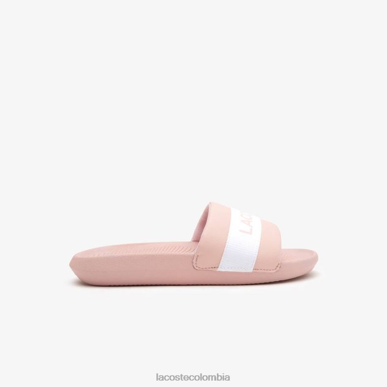 chanclas de piel sintética y tela de cocodrilo rosa claro y blanco Lacoste zapatos mujer 80XZX2711
