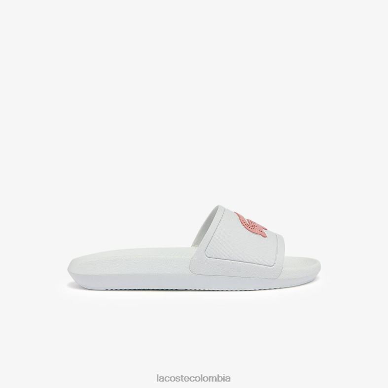 chanclas sintéticas repelentes al agua croco blanco y rosa claro Lacoste zapatos mujer 80XZX2702