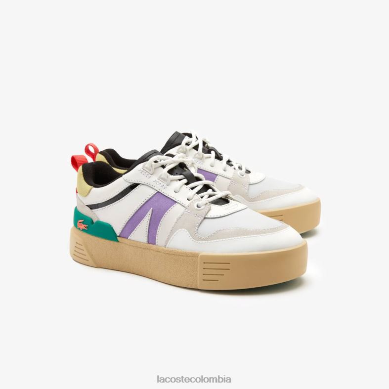 Zapatillas l002 de piel y ante en colores llamativos blanco verde Lacoste zapatos mujer 80XZX2741