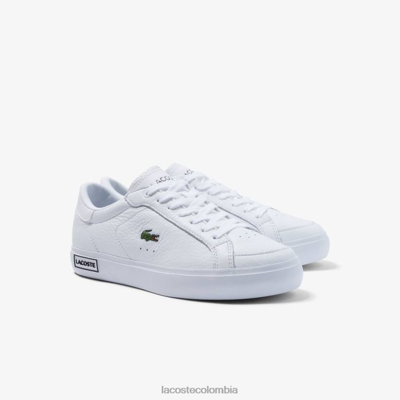 zapatillas powercourt con detalles de cuero blanco negro Lacoste zapatos mujer 80XZX2683