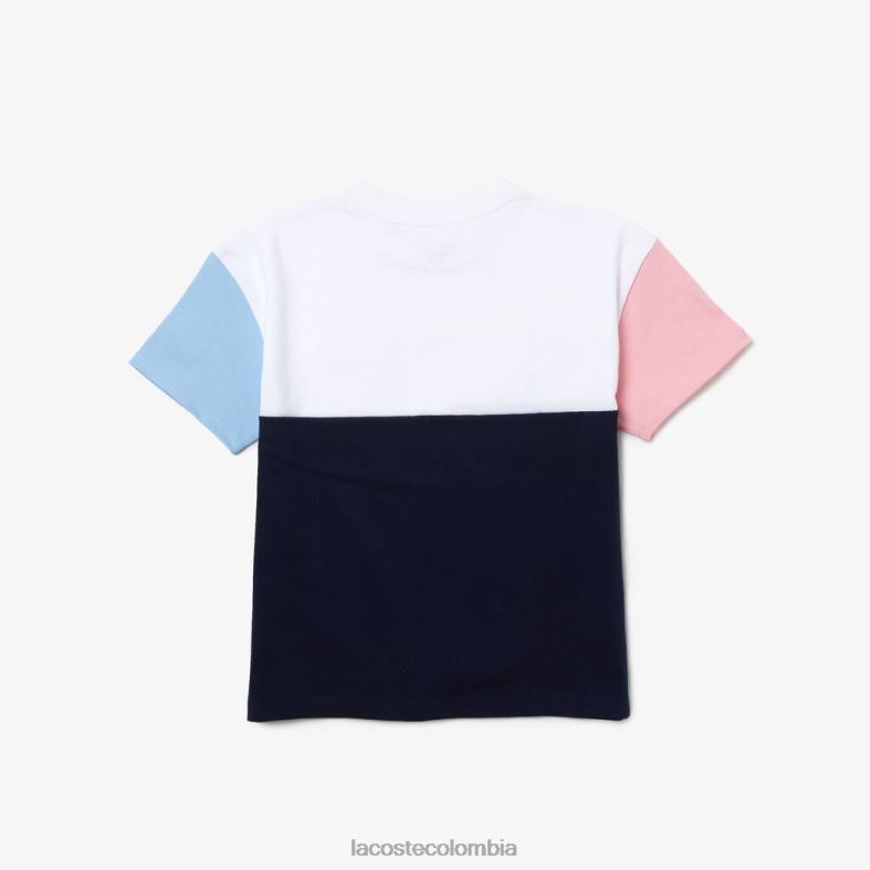 camiseta de algodón con cuello redondo y bloques de color con bolsillo tradicional azul marino/blanco/azul/rosa Lacoste ropa niños 80XZX3179