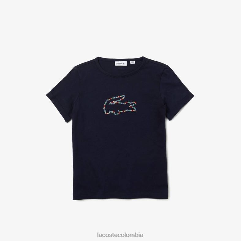 camiseta de algodón con cuello redondo y cocodrilo Azul marino Lacoste ropa niños 80XZX3175