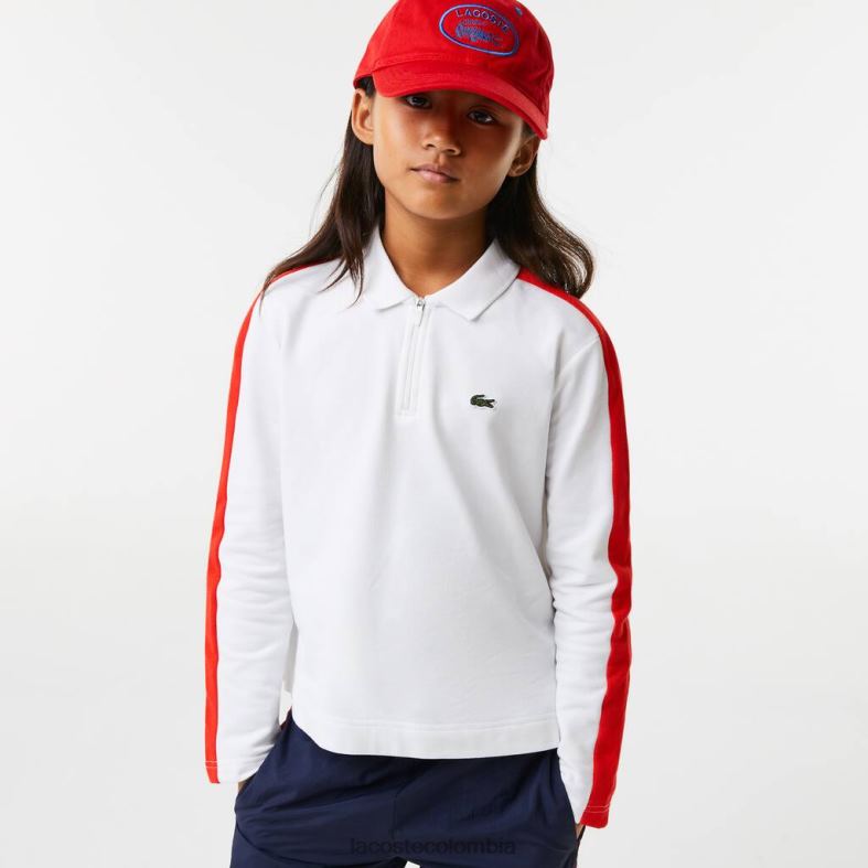 polo con cremallera y banda en contraste blanco rojo Lacoste ropa niños 80XZX3144