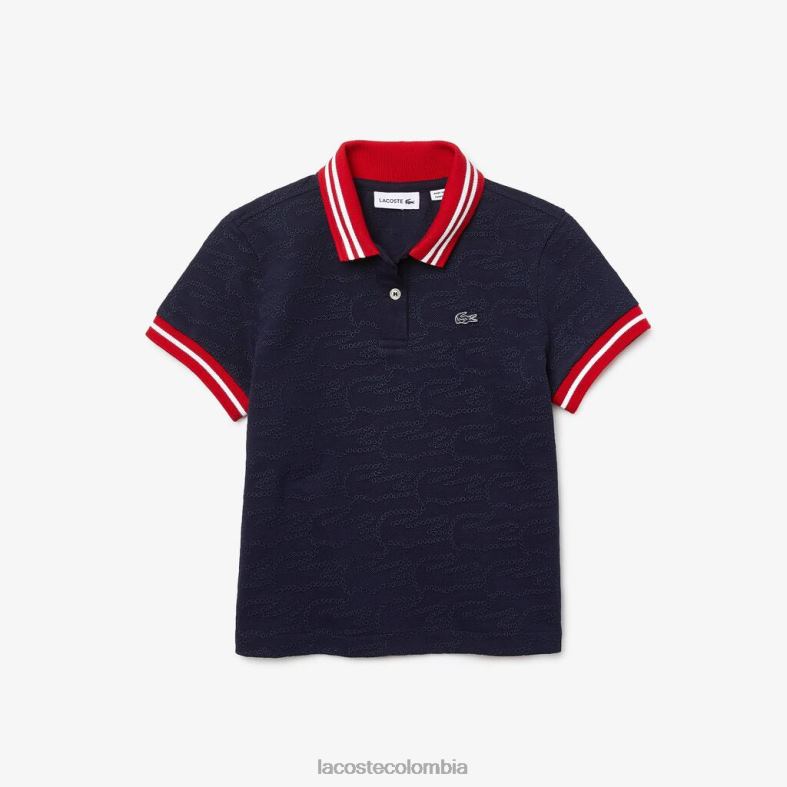 polo de piqué con bordado de cocodrilo azul marino/rojo/blanco Lacoste ropa niños 80XZX3164